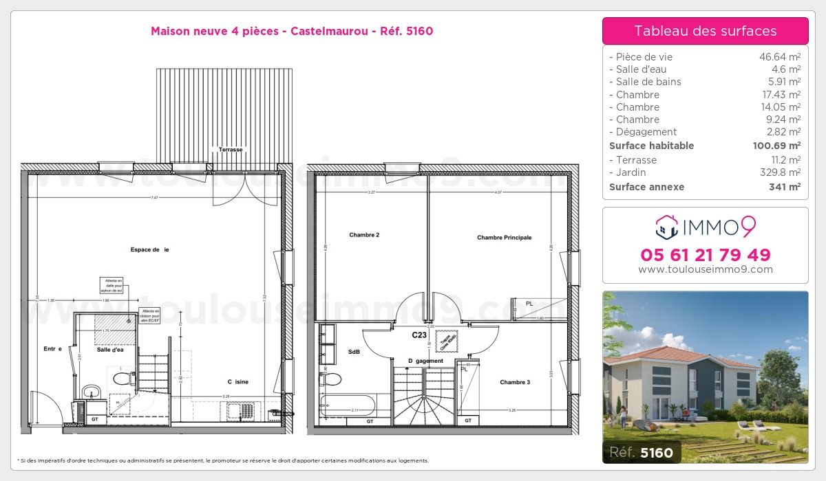 Plan et surfaces, Programme neuf Castelmaurou Référence n° 5160