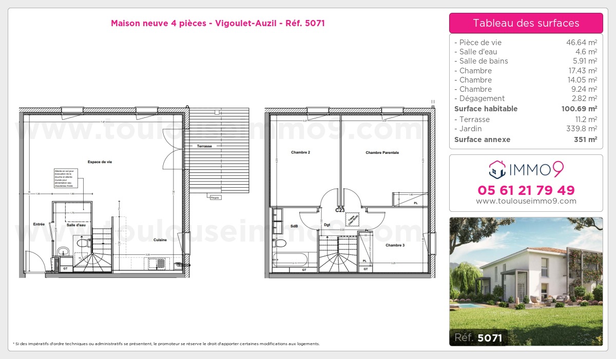 Plan et surfaces, Programme neuf Vigoulet-Auzil Référence n° 5071