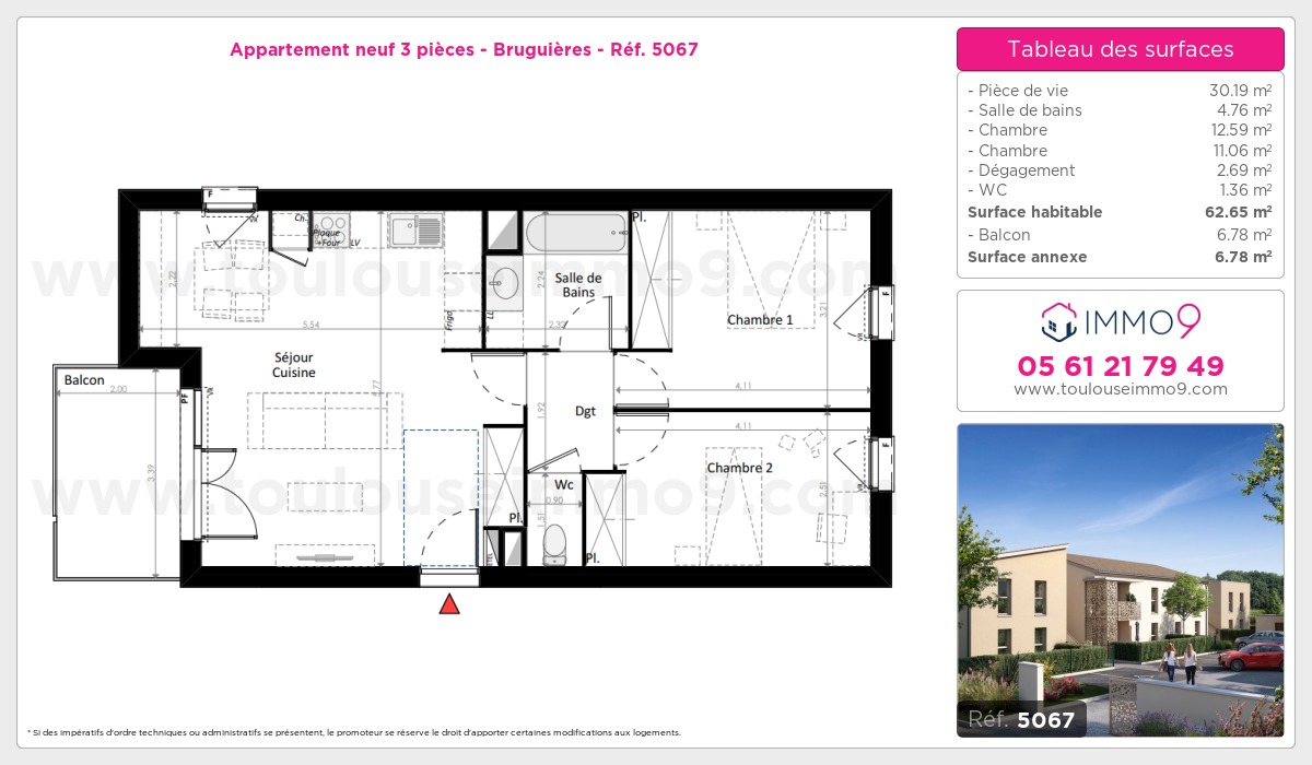 Plan et surfaces, Programme neuf Bruguières Référence n° 5067