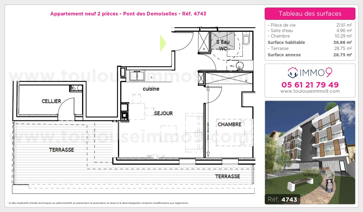 Plan et surfaces, Programme neuf Toulouse : Pont des Demoiselles Référence n° 4743