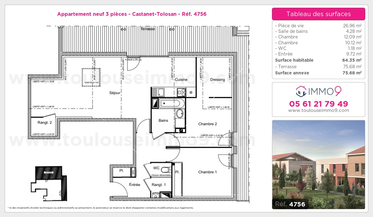 Plan et surfaces, Programme neuf Castanet-Tolosan Référence n° 4756