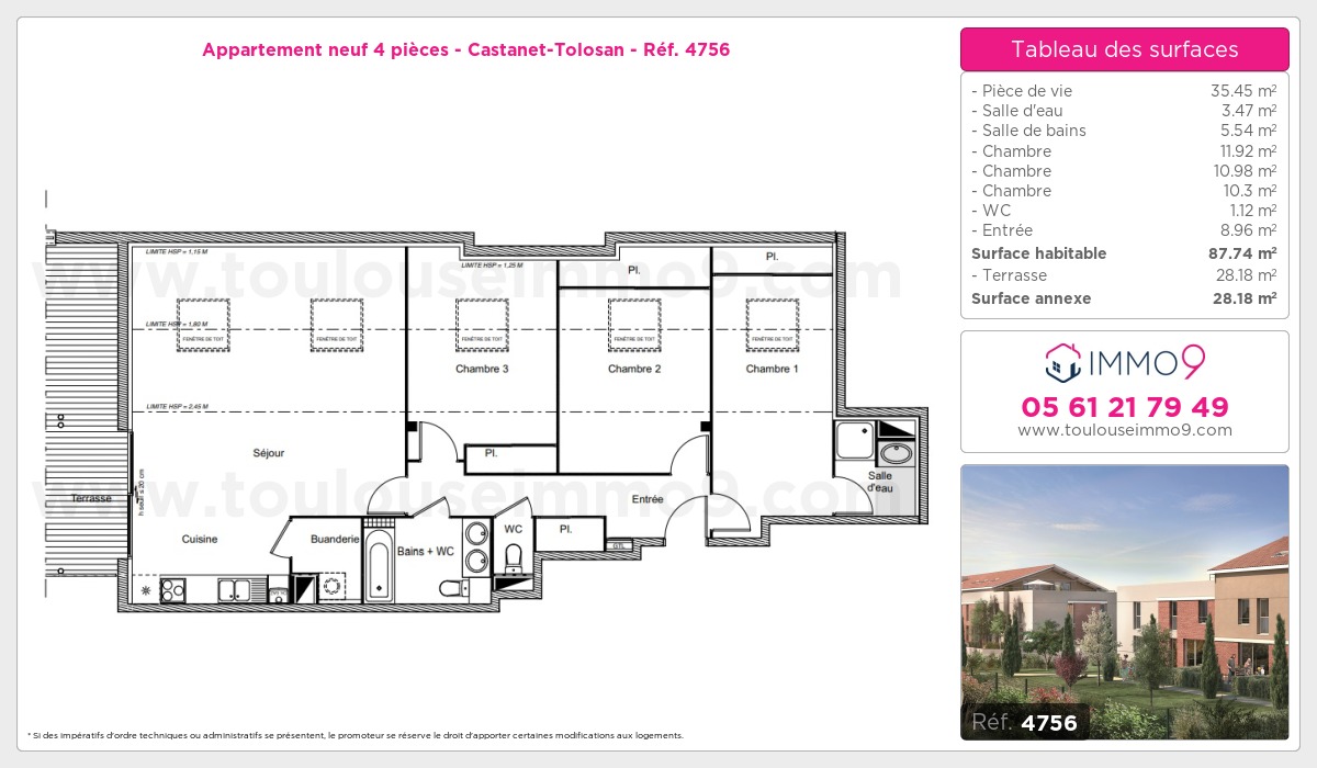 Plan et surfaces, Programme neuf Castanet-Tolosan Référence n° 4756