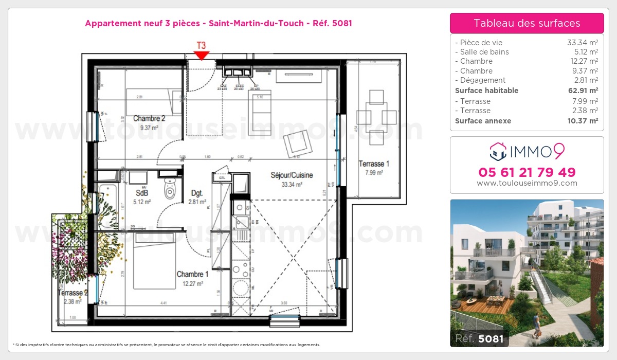 Plan et surfaces, Programme neuf Toulouse : Saint-Martin-du-Touch Référence n° 5081