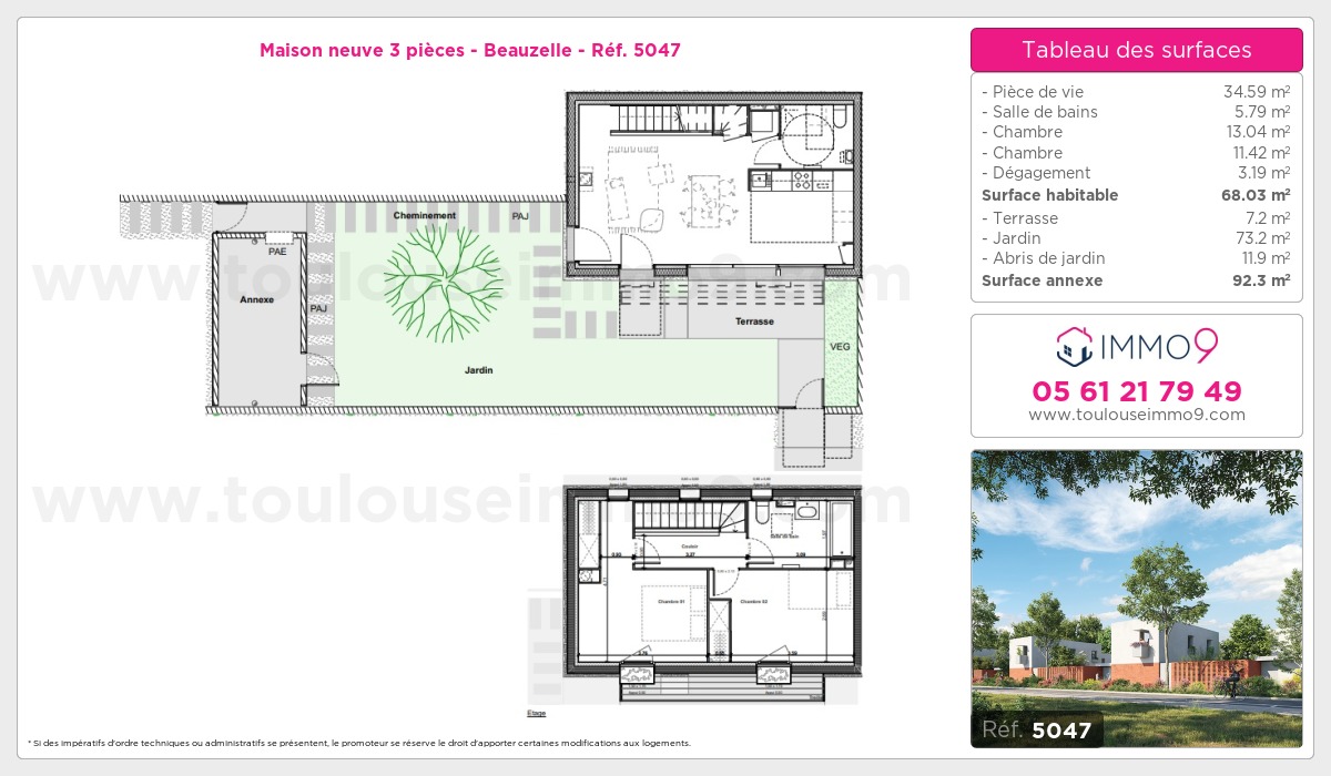 Plan et surfaces, Programme neuf Beauzelle Référence n° 5047