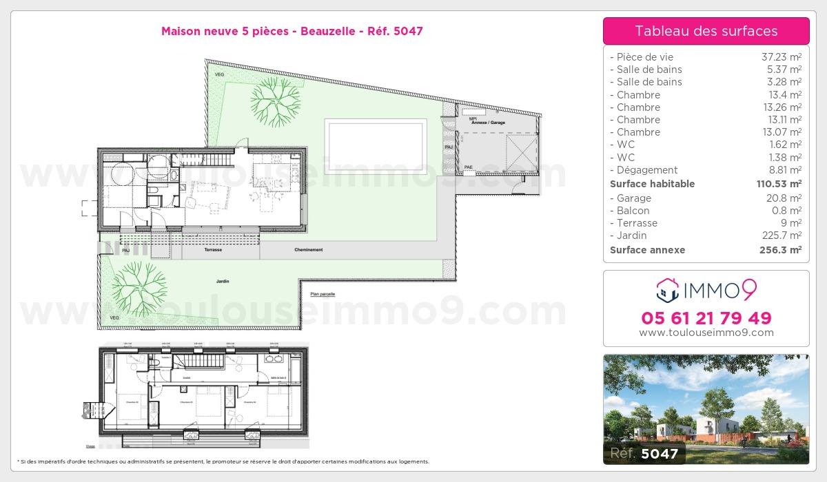 Plan et surfaces, Programme neuf Beauzelle Référence n° 5047