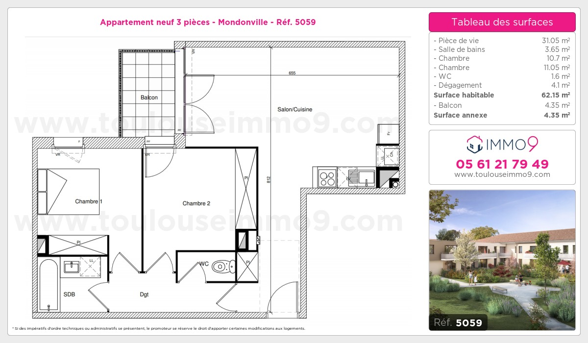 Plan et surfaces, Programme neuf Mondonville Référence n° 5059