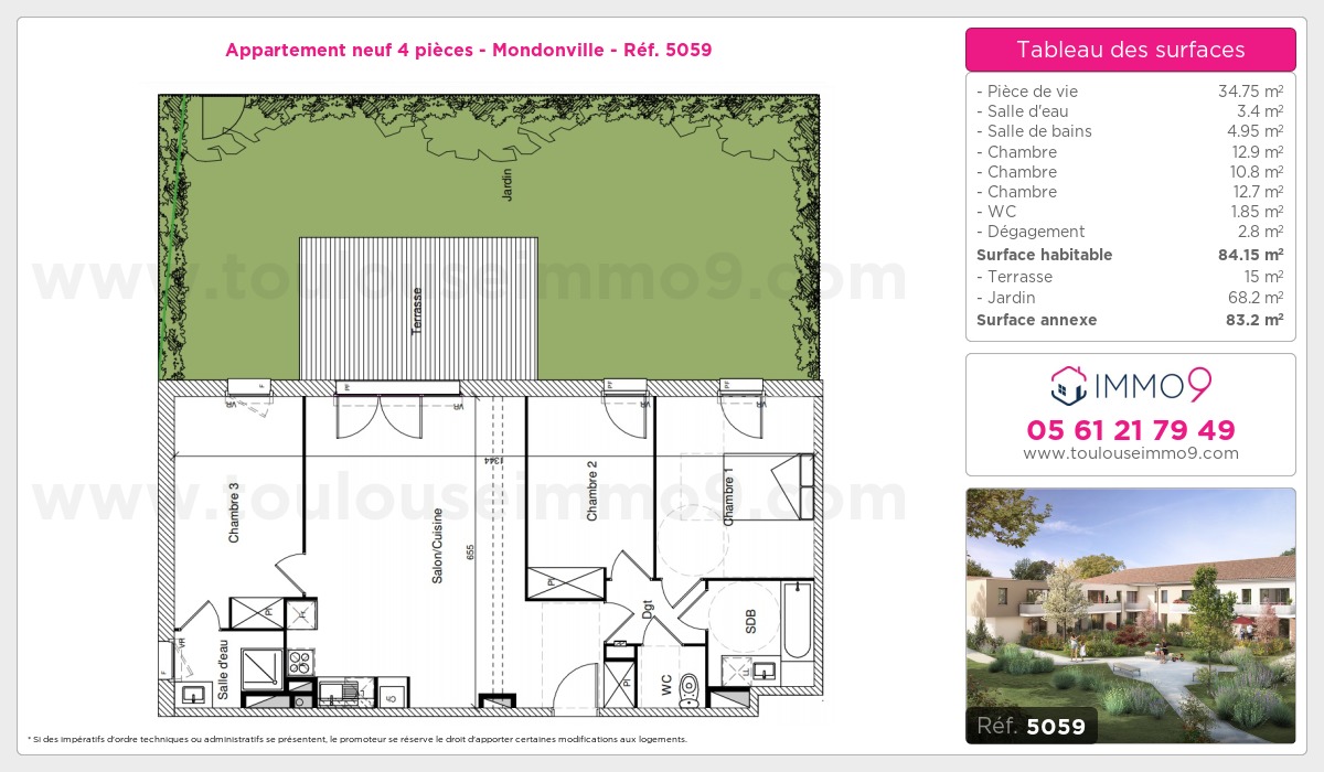 Plan et surfaces, Programme neuf Mondonville Référence n° 5059