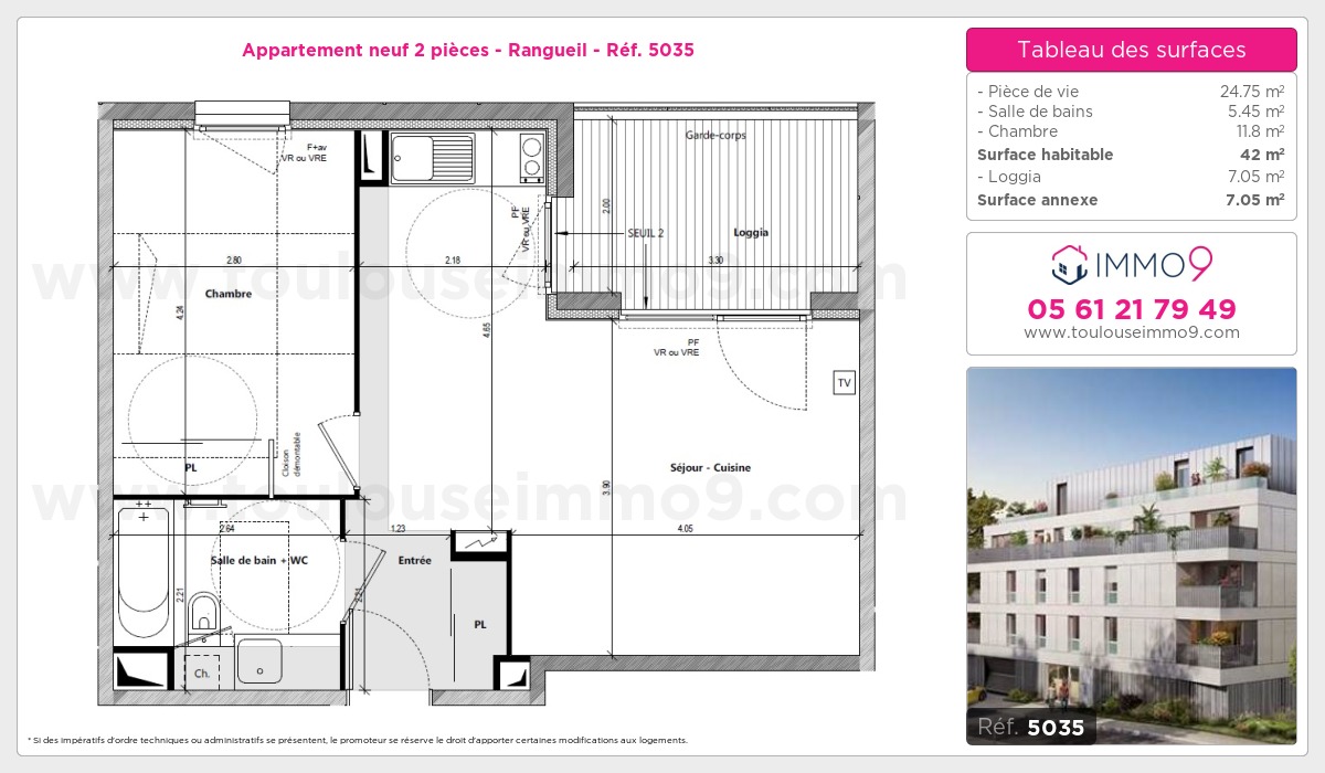 Plan et surfaces, Programme neuf Toulouse : Rangueil Référence n° 5035