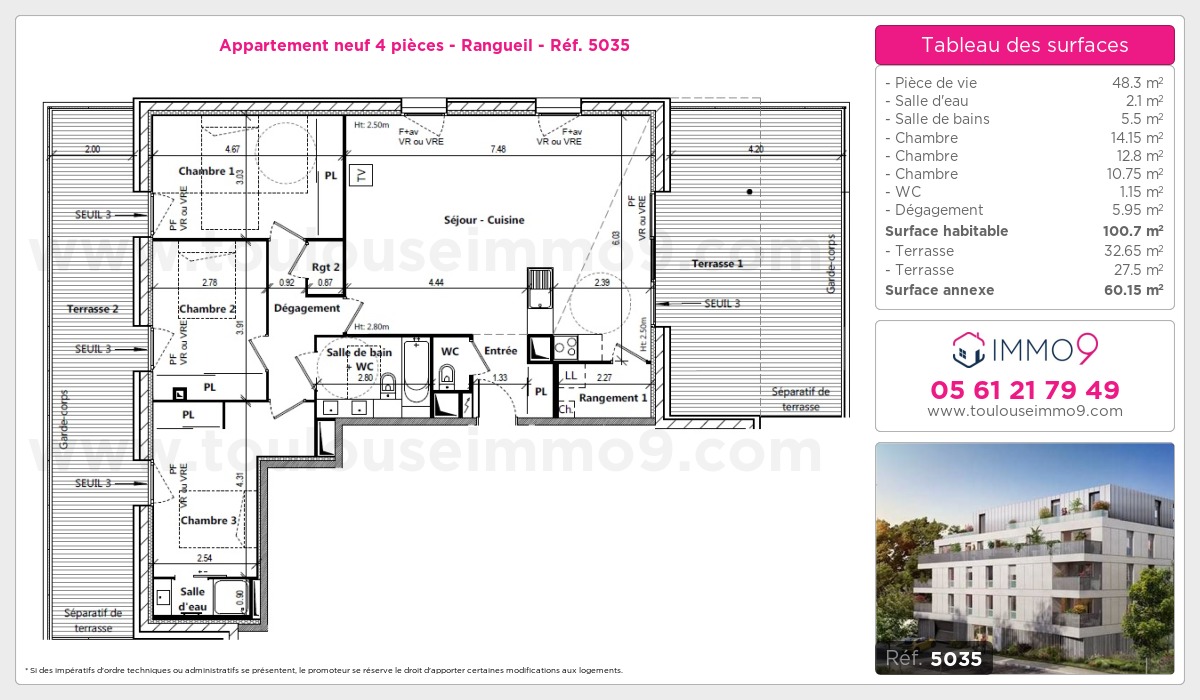 Plan et surfaces, Programme neuf Toulouse : Rangueil Référence n° 5035