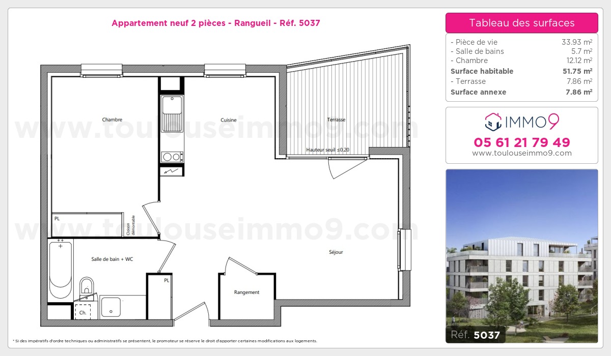 Plan et surfaces, Programme neuf Toulouse : Rangueil Référence n° 5037