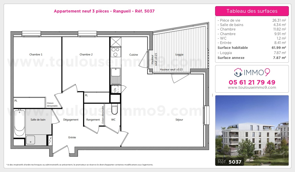 Plan et surfaces, Programme neuf Toulouse : Rangueil Référence n° 5037