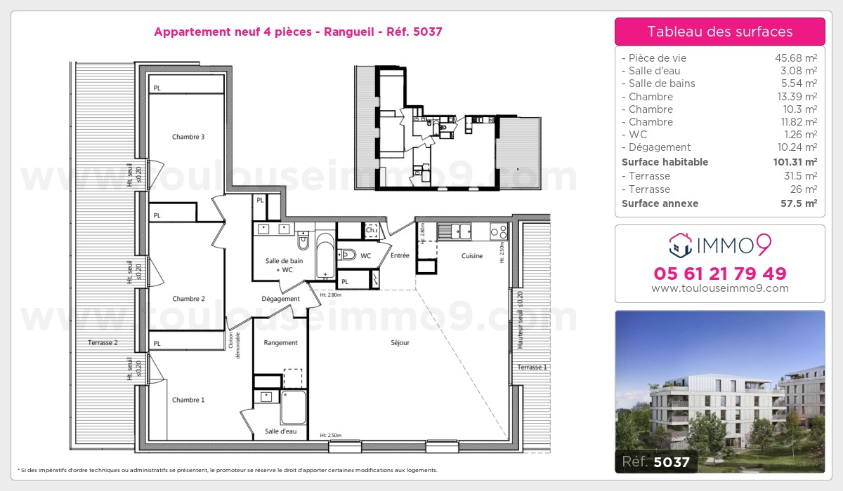 Plan et surfaces, Programme neuf Toulouse : Rangueil Référence n° 5037