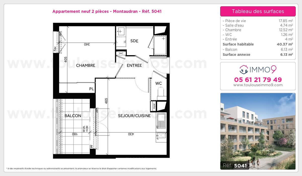 Plan et surfaces, Programme neuf Toulouse : Montaudran Référence n° 5041