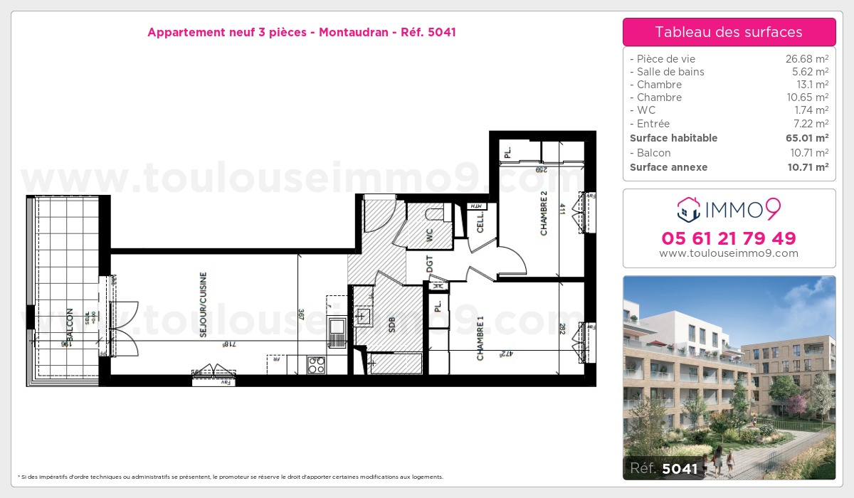 Plan et surfaces, Programme neuf Toulouse : Montaudran Référence n° 5041