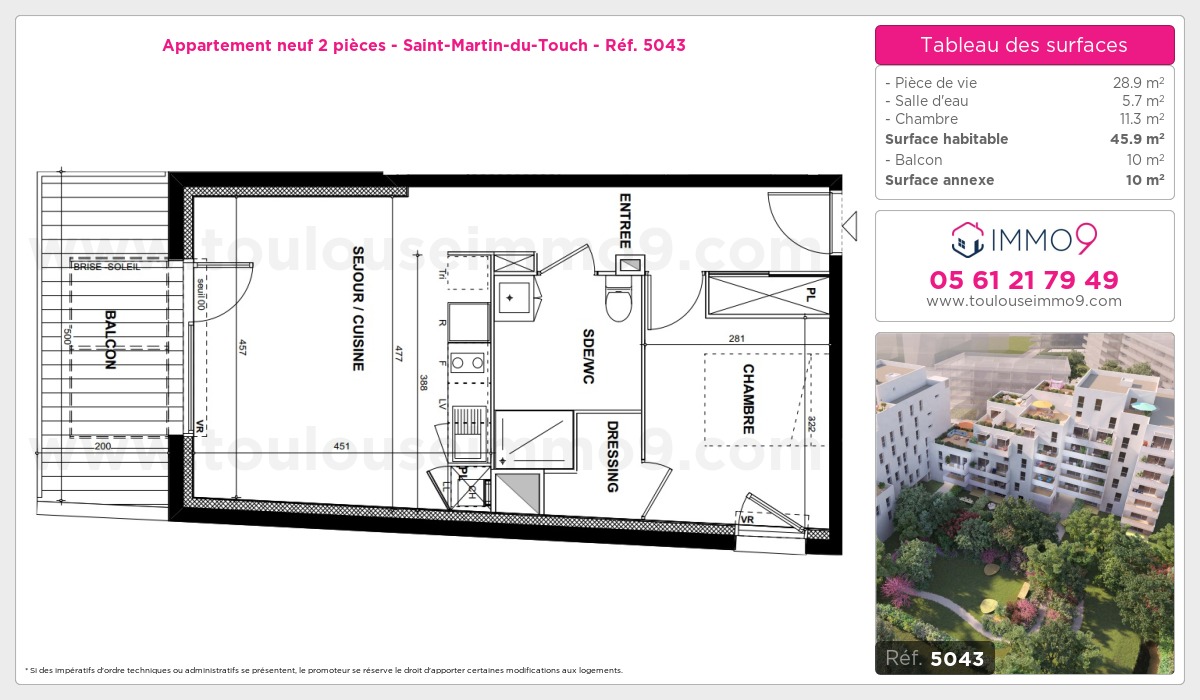 Plan et surfaces, Programme neuf Toulouse : Saint-Martin-du-Touch Référence n° 5043
