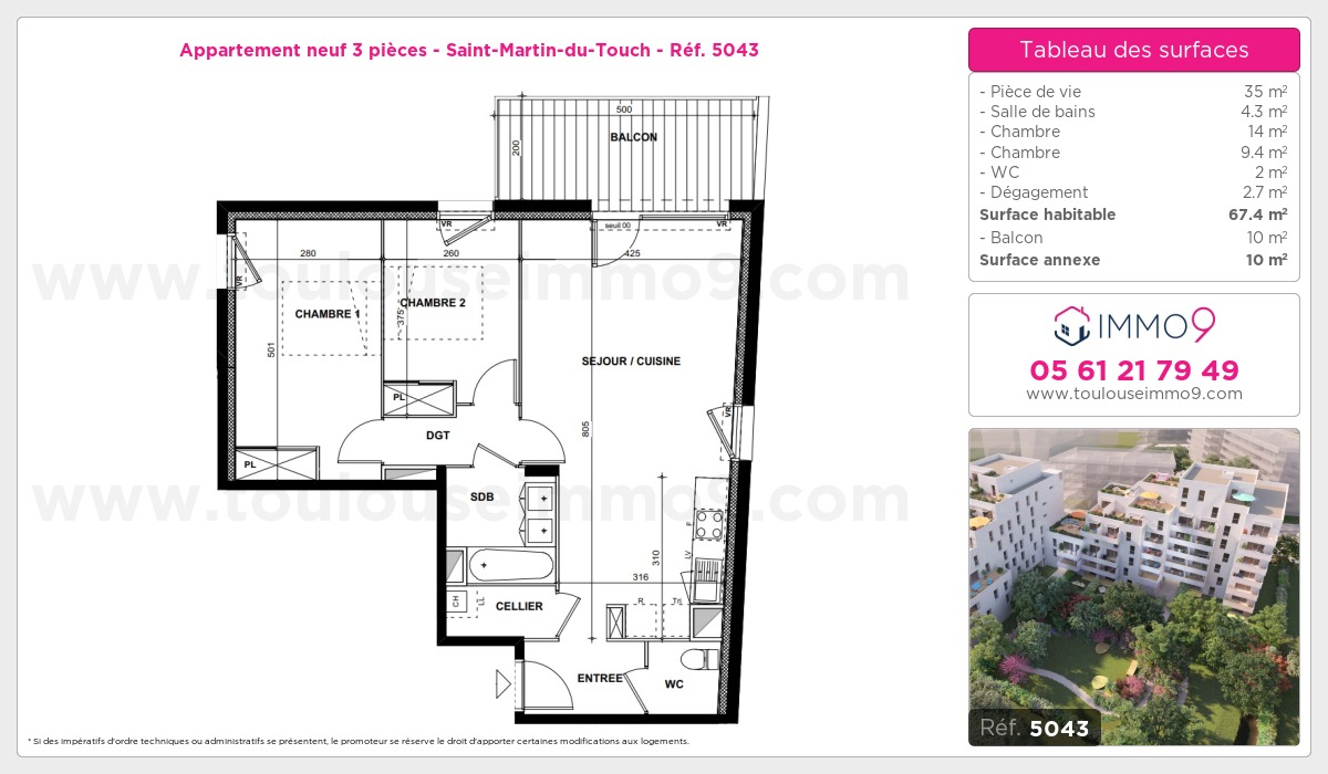 Plan et surfaces, Programme neuf Toulouse : Saint-Martin-du-Touch Référence n° 5043