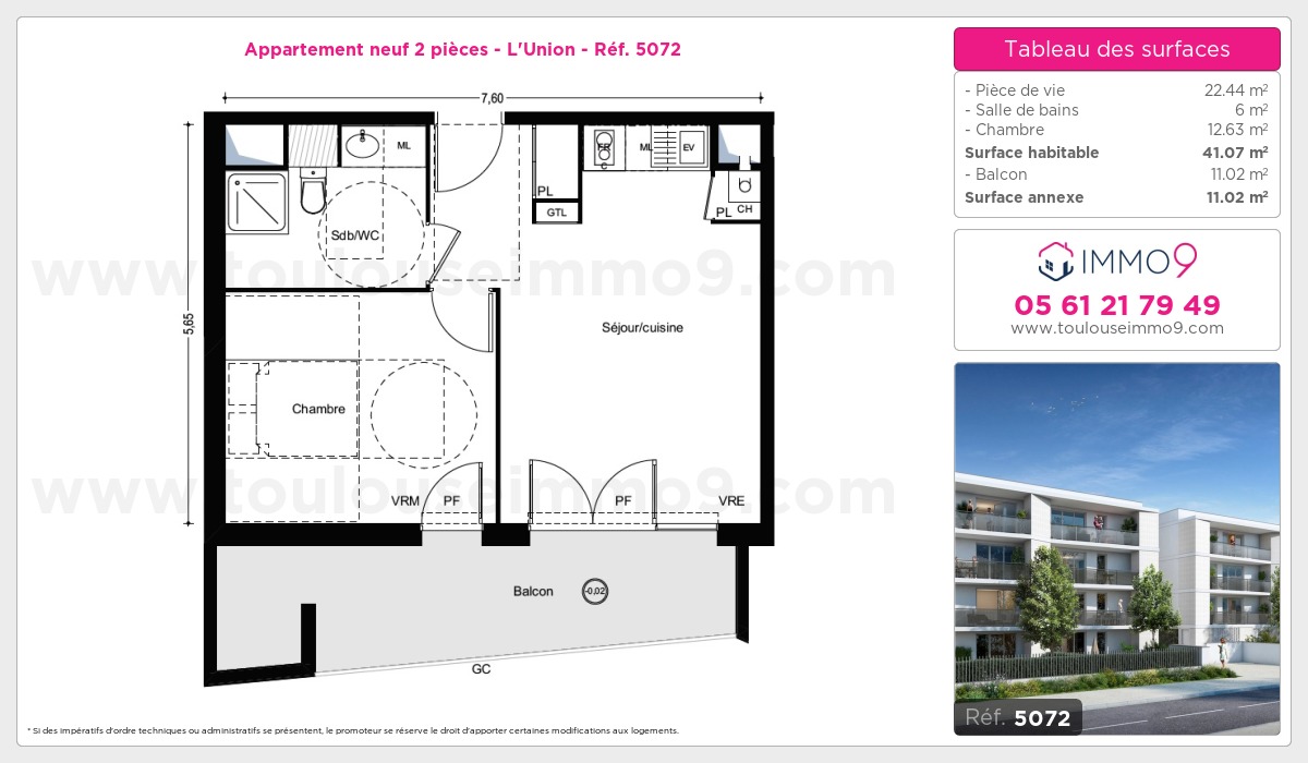 Plan et surfaces, Programme neuf L'Union Référence n° 5072