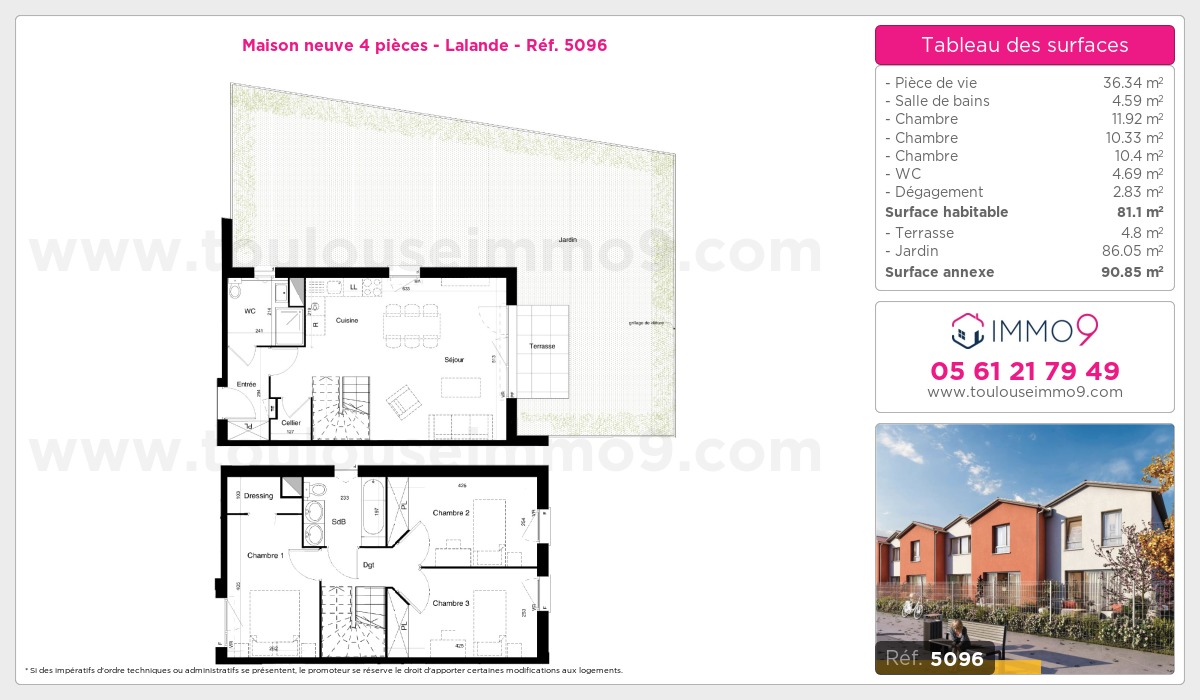 Plan et surfaces, Programme neuf Toulouse : Lalande Référence n° 5096