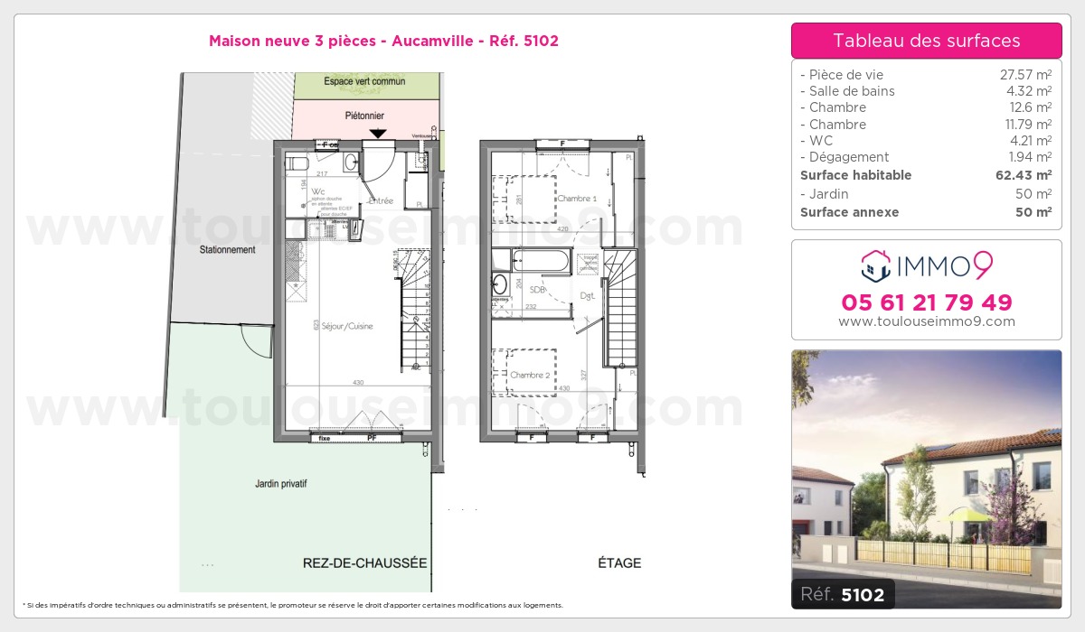 Plan et surfaces, Programme neuf Aucamville Référence n° 5102