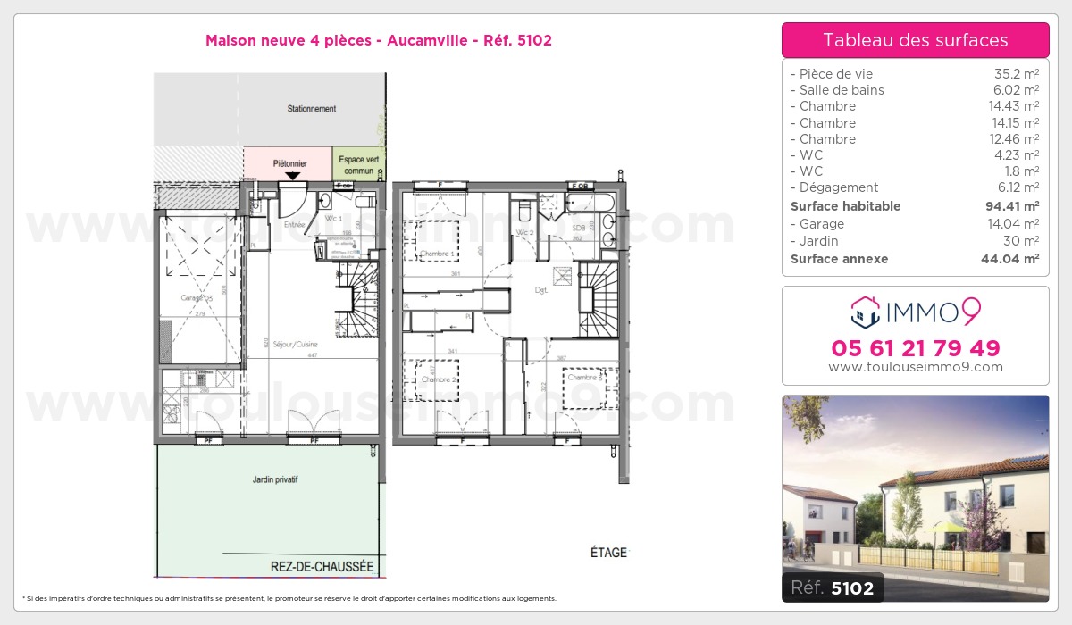 Plan et surfaces, Programme neuf Aucamville Référence n° 5102