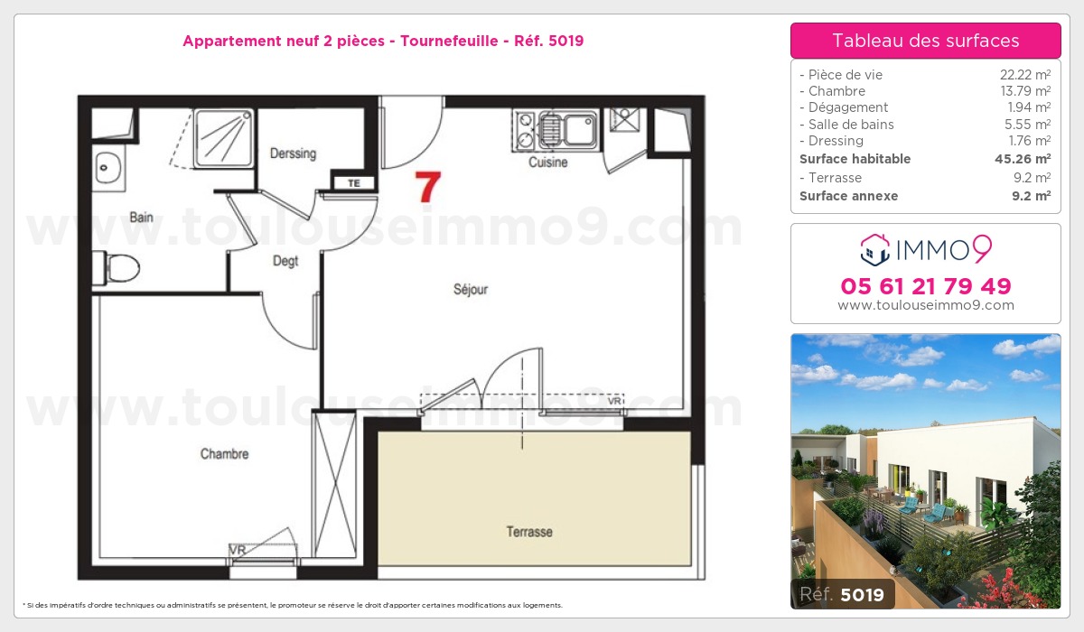 Plan et surfaces, Programme neuf Tournefeuille Référence n° 5019