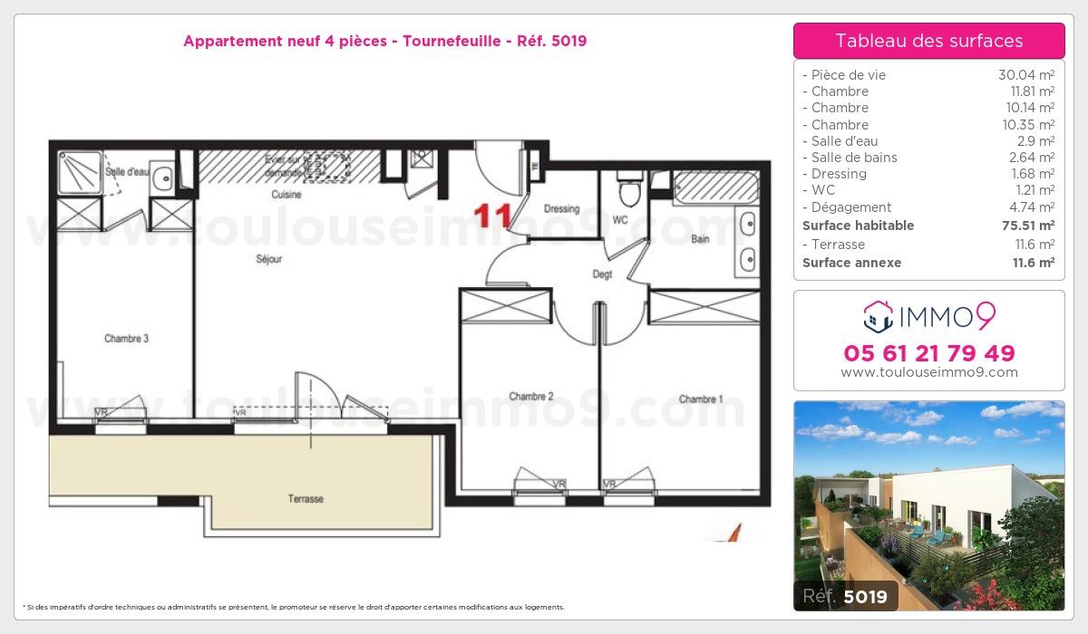 Plan et surfaces, Programme neuf Tournefeuille Référence n° 5019
