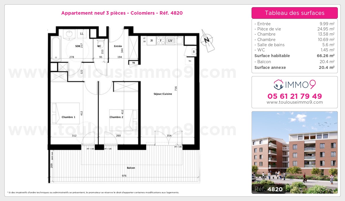 Plan et surfaces, Programme neuf Colomiers Référence n° 4820