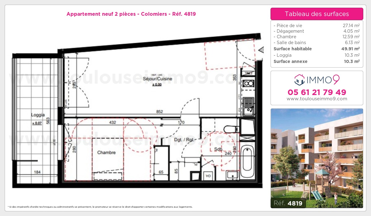 Plan et surfaces, Programme neuf Colomiers Référence n° 4819