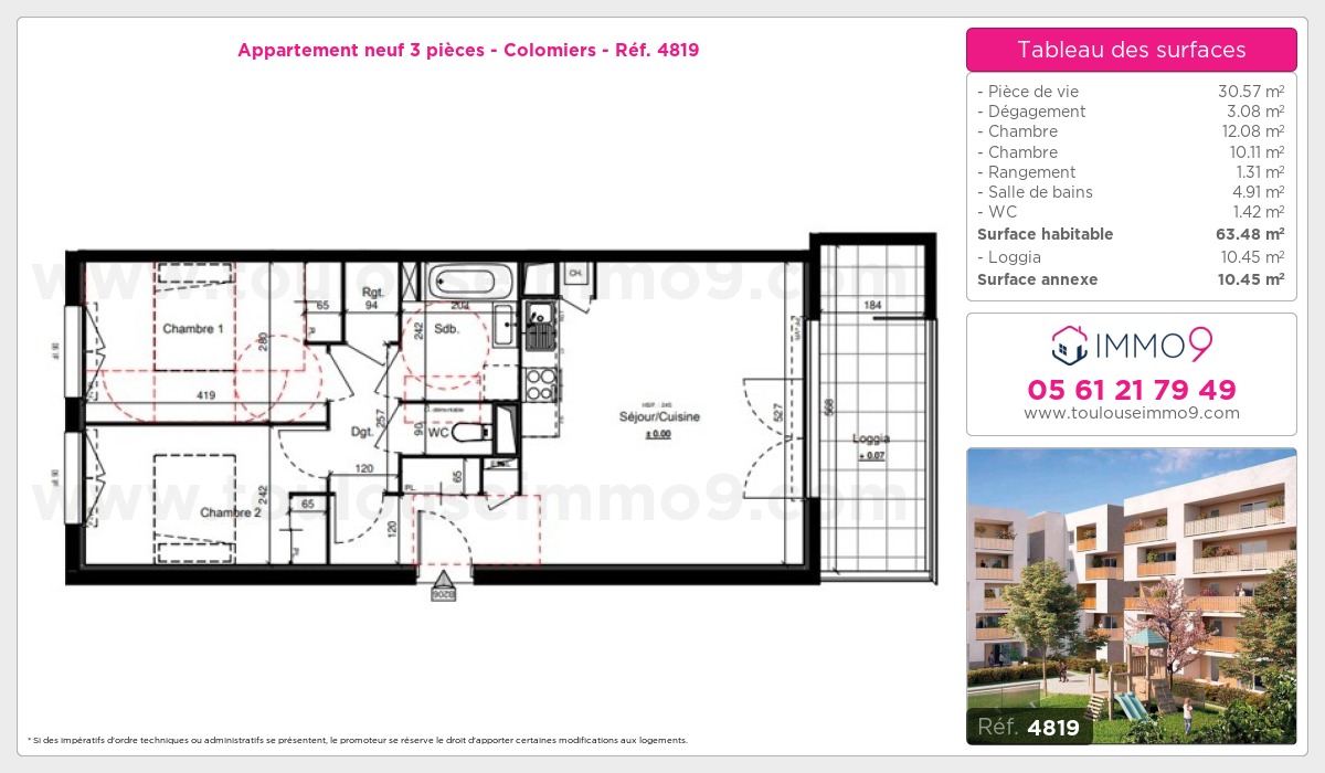 Plan et surfaces, Programme neuf Colomiers Référence n° 4819