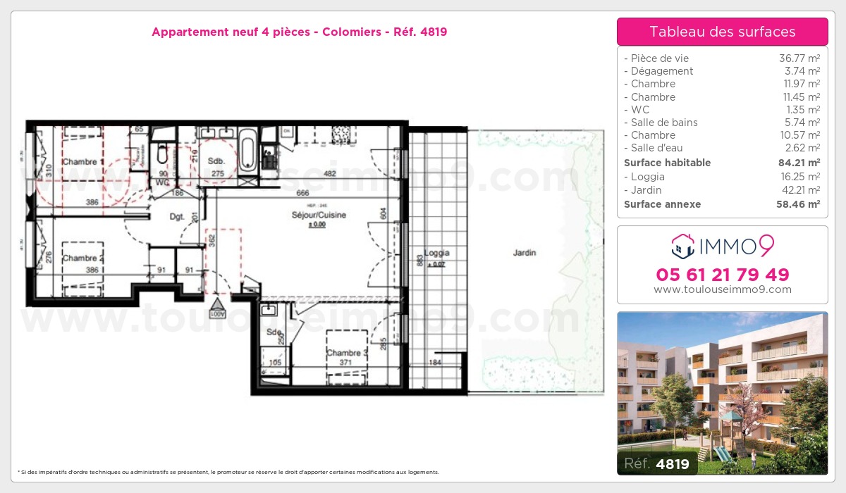 Plan et surfaces, Programme neuf Colomiers Référence n° 4819