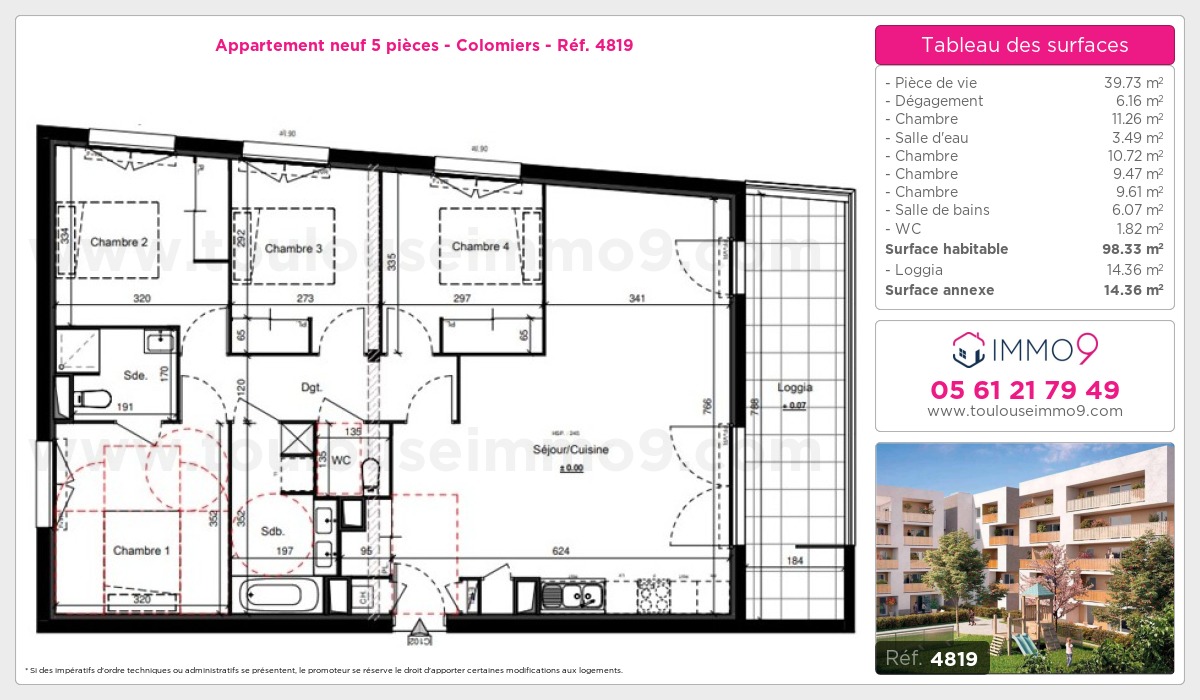 Plan et surfaces, Programme neuf Colomiers Référence n° 4819
