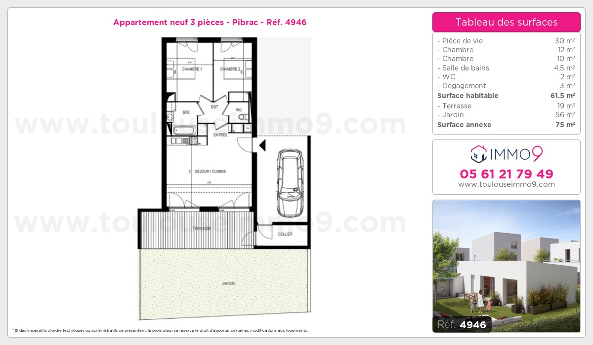 Plan et surfaces, Programme neuf Pibrac Référence n° 4946