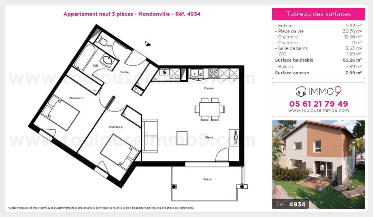 Plan et surfaces, Programme neuf Mondonville Référence n° 4934