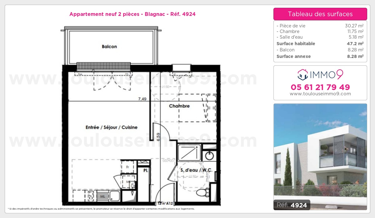 Plan et surfaces, Programme neuf Blagnac Référence n° 4924
