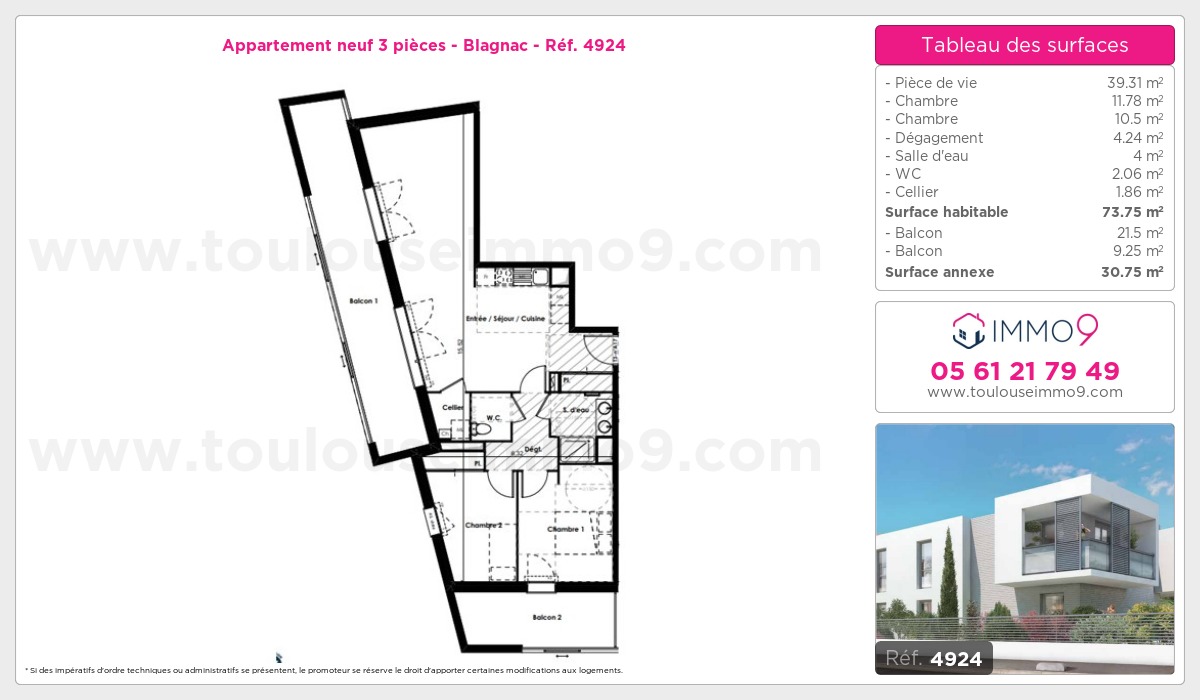 Plan et surfaces, Programme neuf Blagnac Référence n° 4924