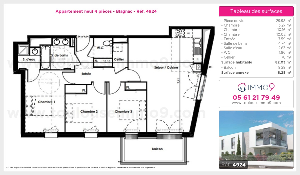Plan et surfaces, Programme neuf Blagnac Référence n° 4924
