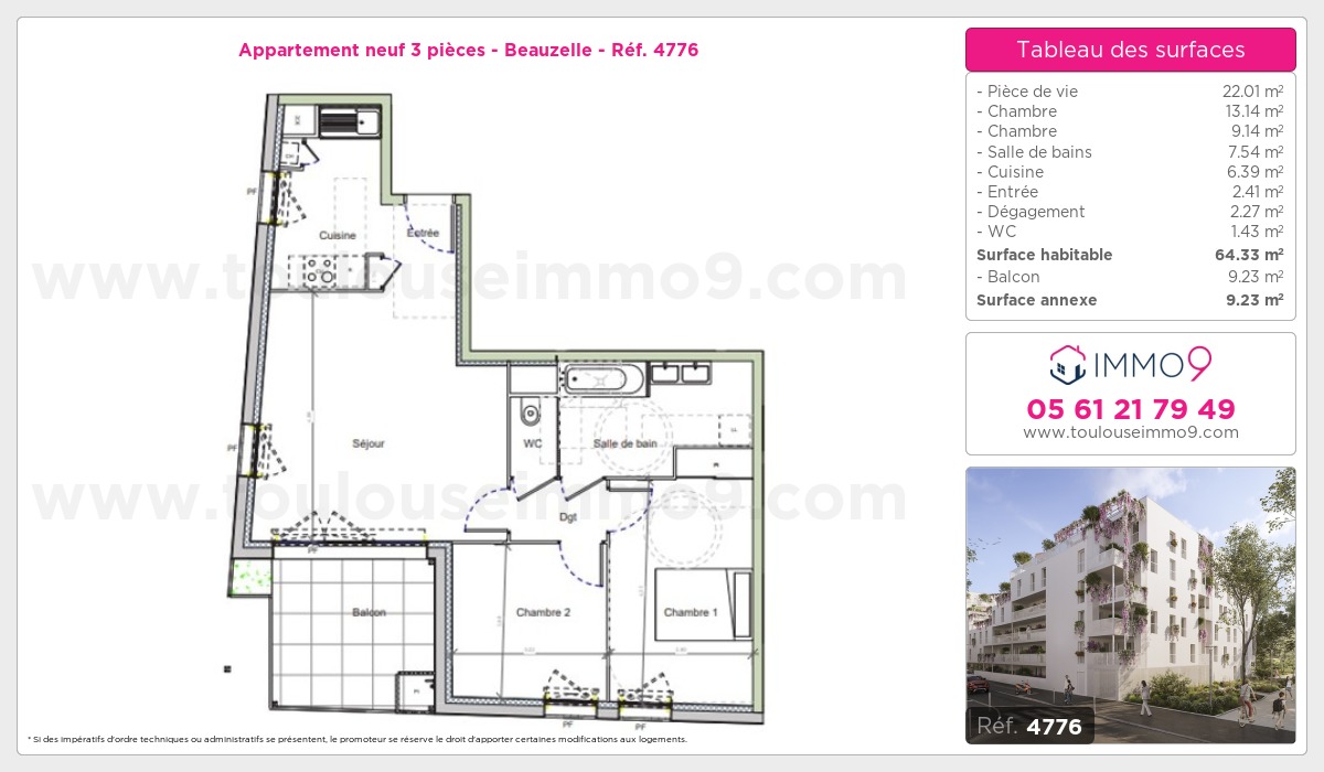 Plan et surfaces, Programme neuf Beauzelle Référence n° 4776