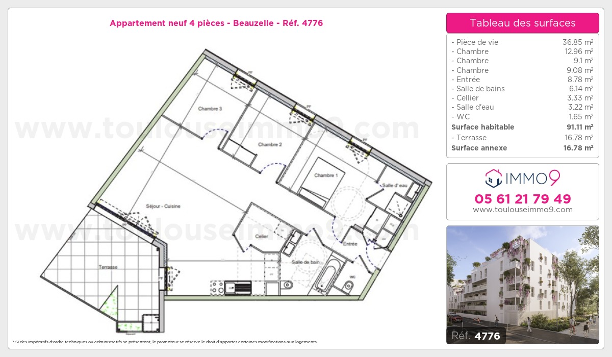 Plan et surfaces, Programme neuf Beauzelle Référence n° 4776