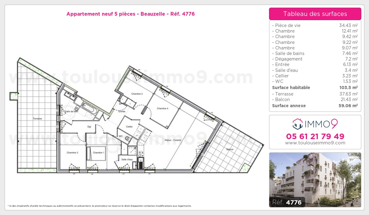 Plan et surfaces, Programme neuf Beauzelle Référence n° 4776