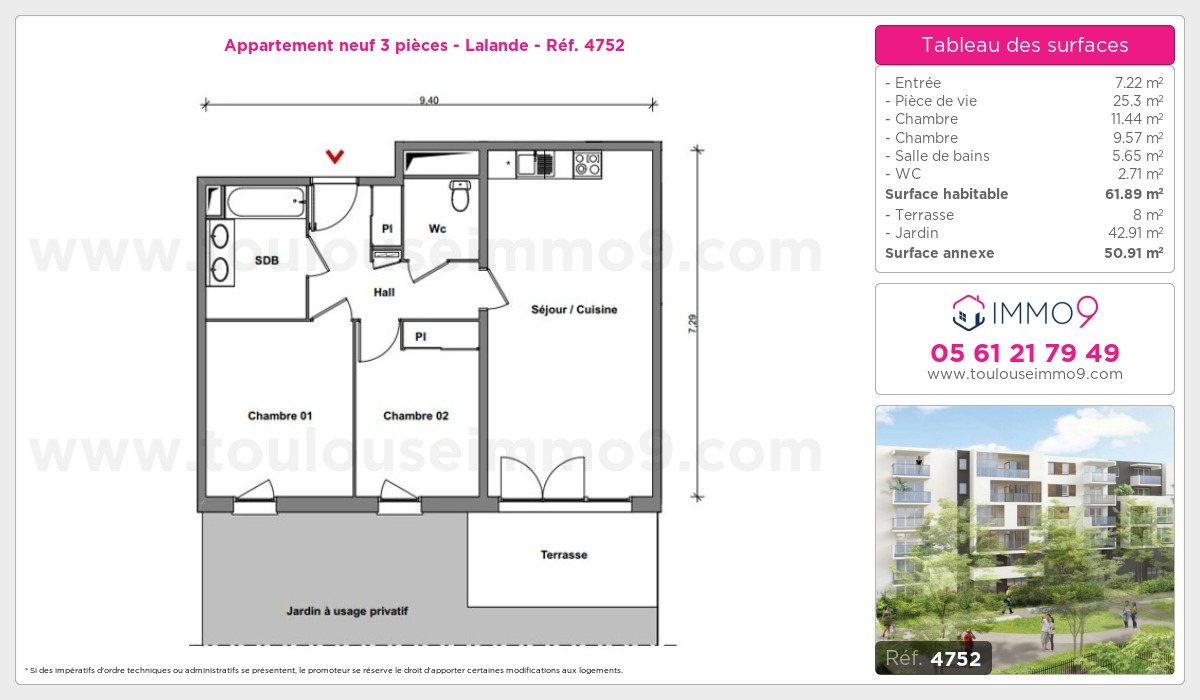 Plan et surfaces, Programme neuf Toulouse : Lalande Référence n° 4752