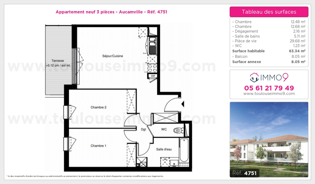 Plan et surfaces, Programme neuf Aucamville Référence n° 4751