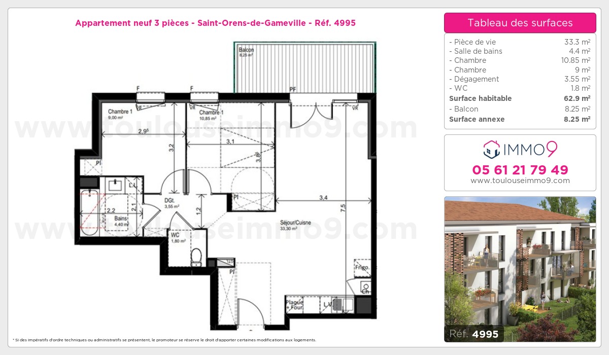 Plan et surfaces, Programme neuf Saint-Orens-de-Gameville Référence n° 4995