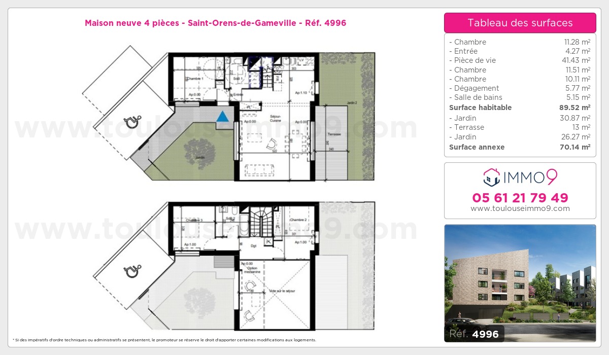 Plan et surfaces, Programme neuf Saint-Orens-de-Gameville Référence n° 4996