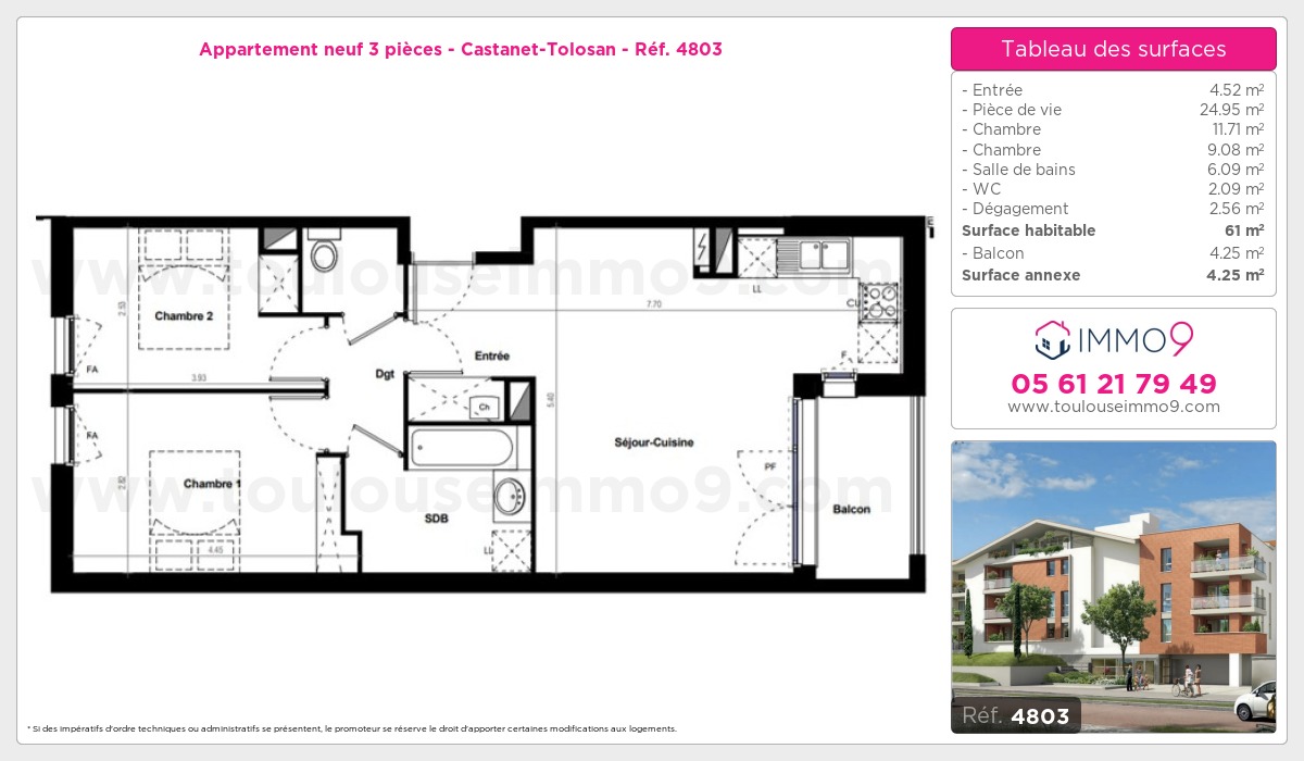 Plan et surfaces, Programme neuf Castanet-Tolosan Référence n° 4803