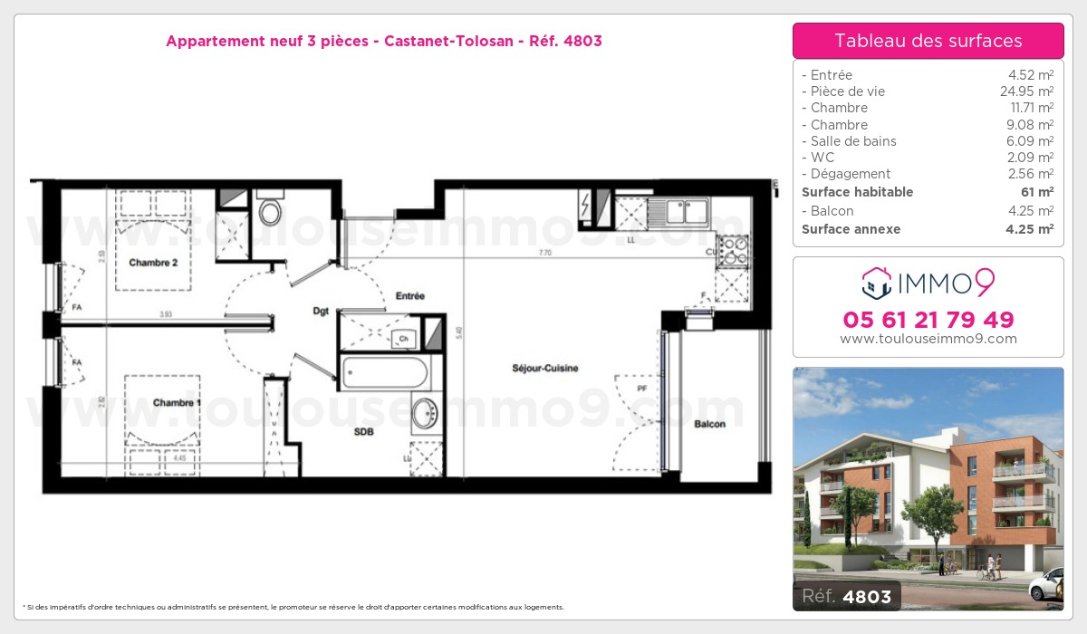 Plan et surfaces, Programme neuf Castanet-Tolosan Référence n° 4803