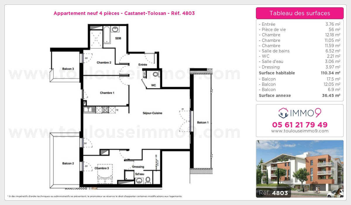 Plan et surfaces, Programme neuf Castanet-Tolosan Référence n° 4803