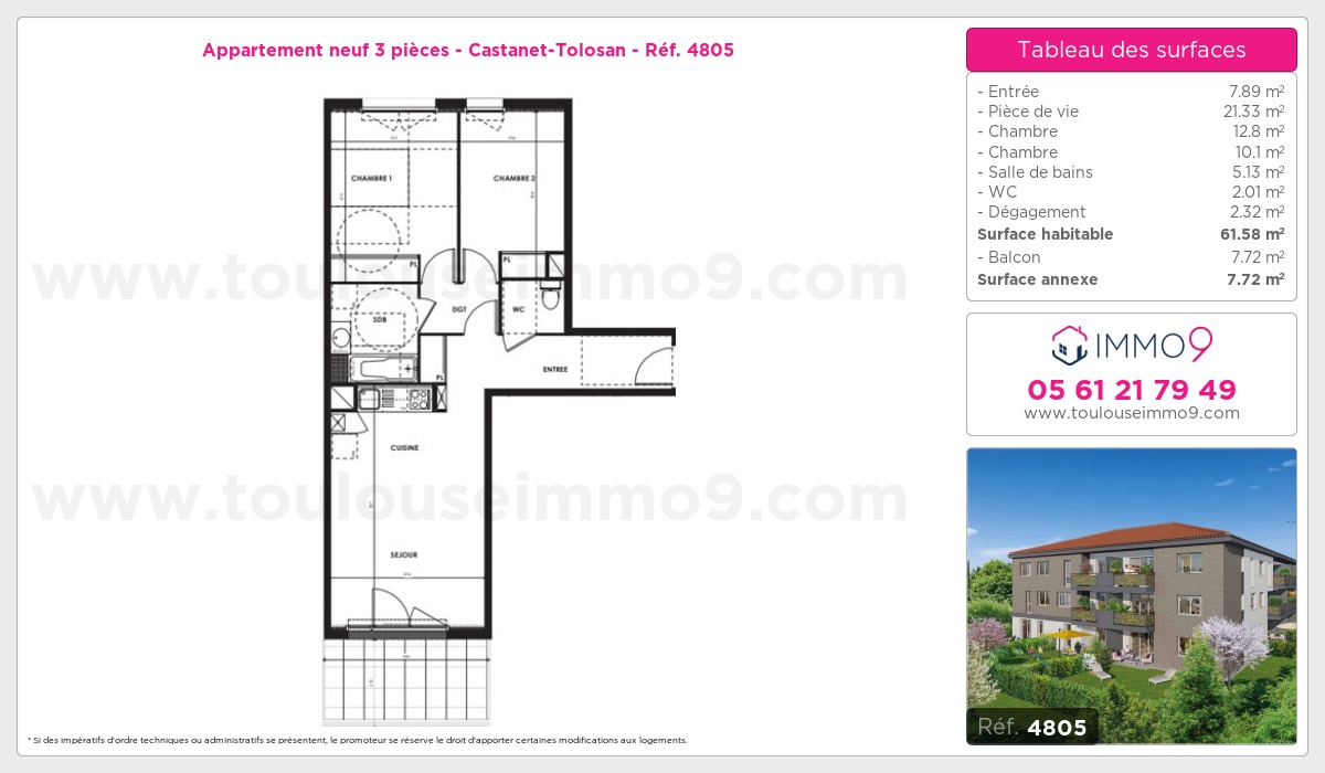 Plan et surfaces, Programme neuf Castanet-Tolosan Référence n° 4805