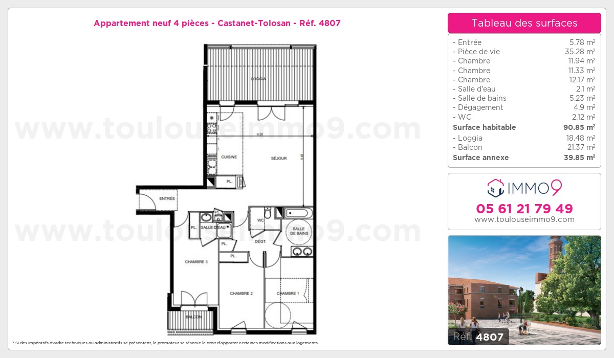 Plan et surfaces, Programme neuf Castanet-Tolosan Référence n° 4807
