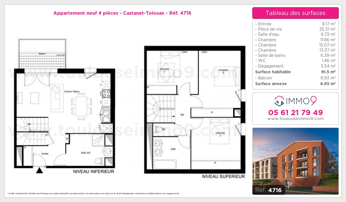 Plan et surfaces, Programme neuf Castanet-Tolosan Référence n° 4716