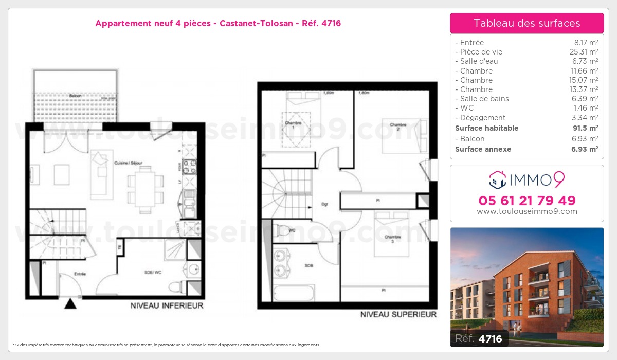 Plan et surfaces, Programme neuf Castanet-Tolosan Référence n° 4716